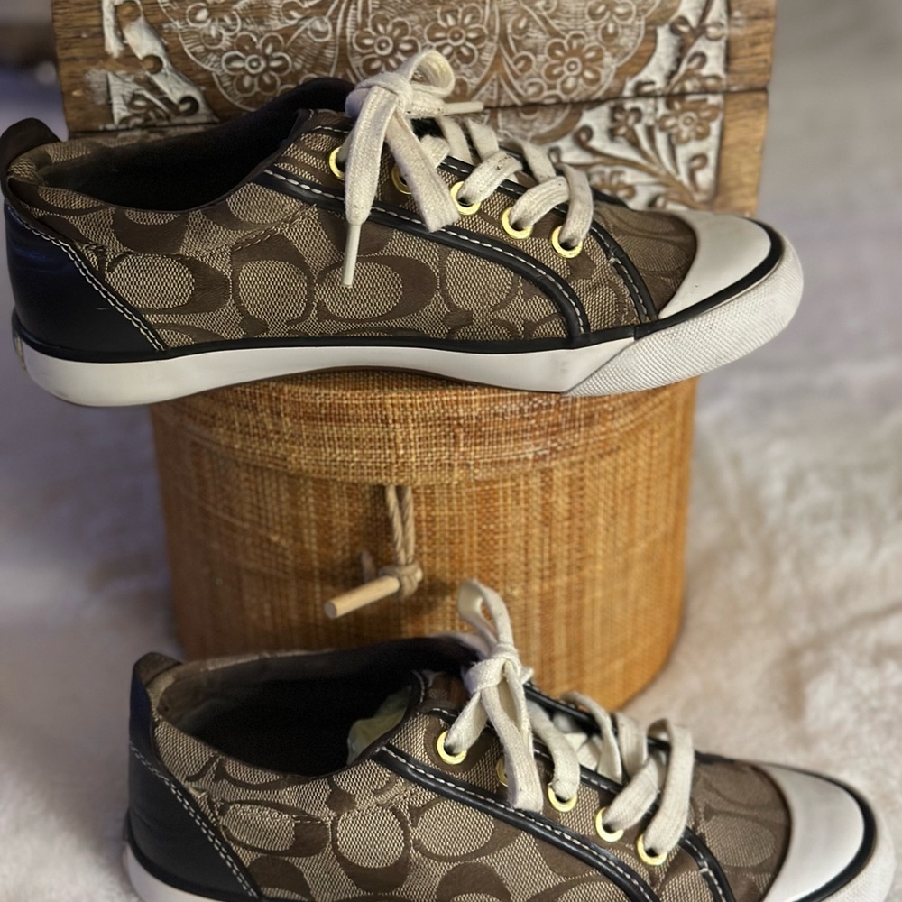 Coach Brown & Tan Logo Canvas Sneakers